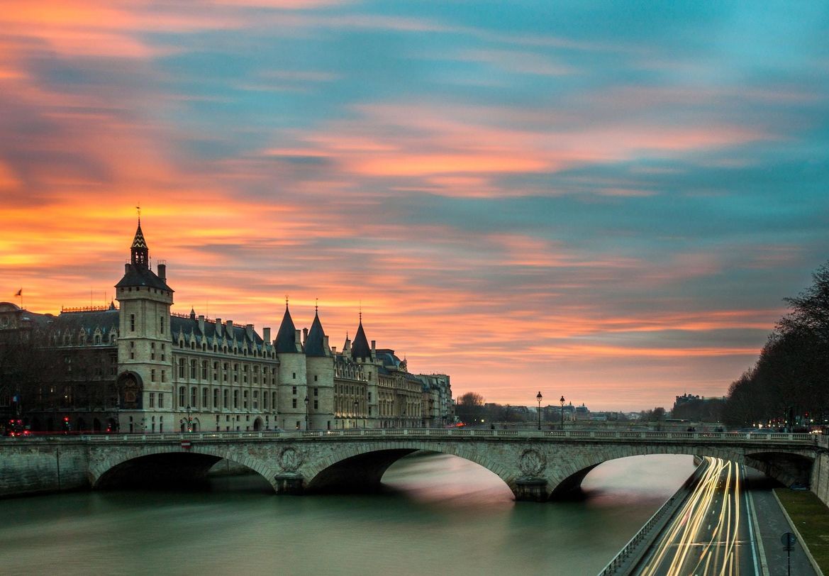 sunset over Loire River in France